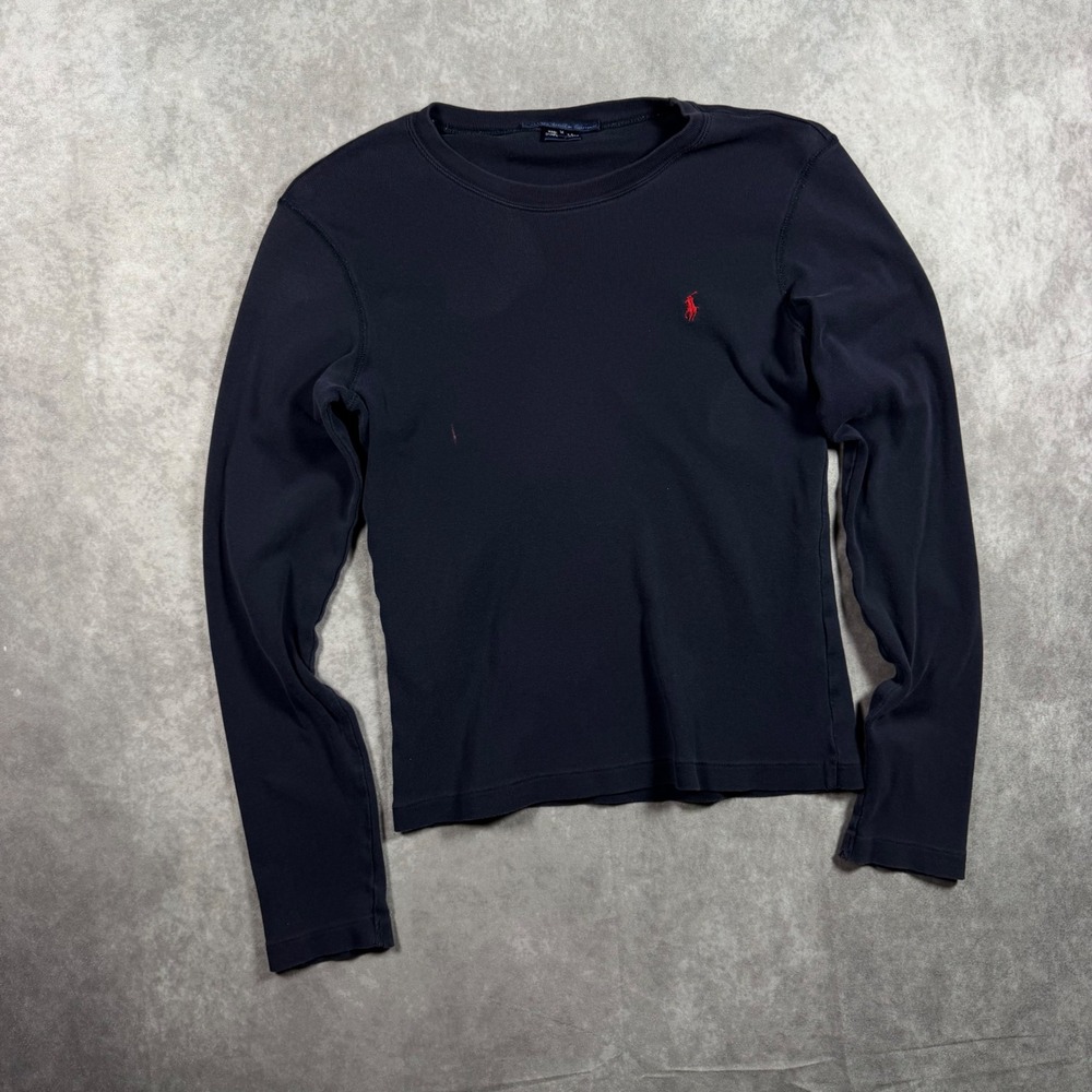 Vintage 90s Ralph Lauren Sport Navy Blue Long Sleeve Crew Neck Tee Medium Casual